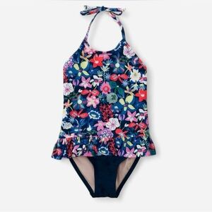 Tea Collection Floral Kids One Piece - Blue and Pink